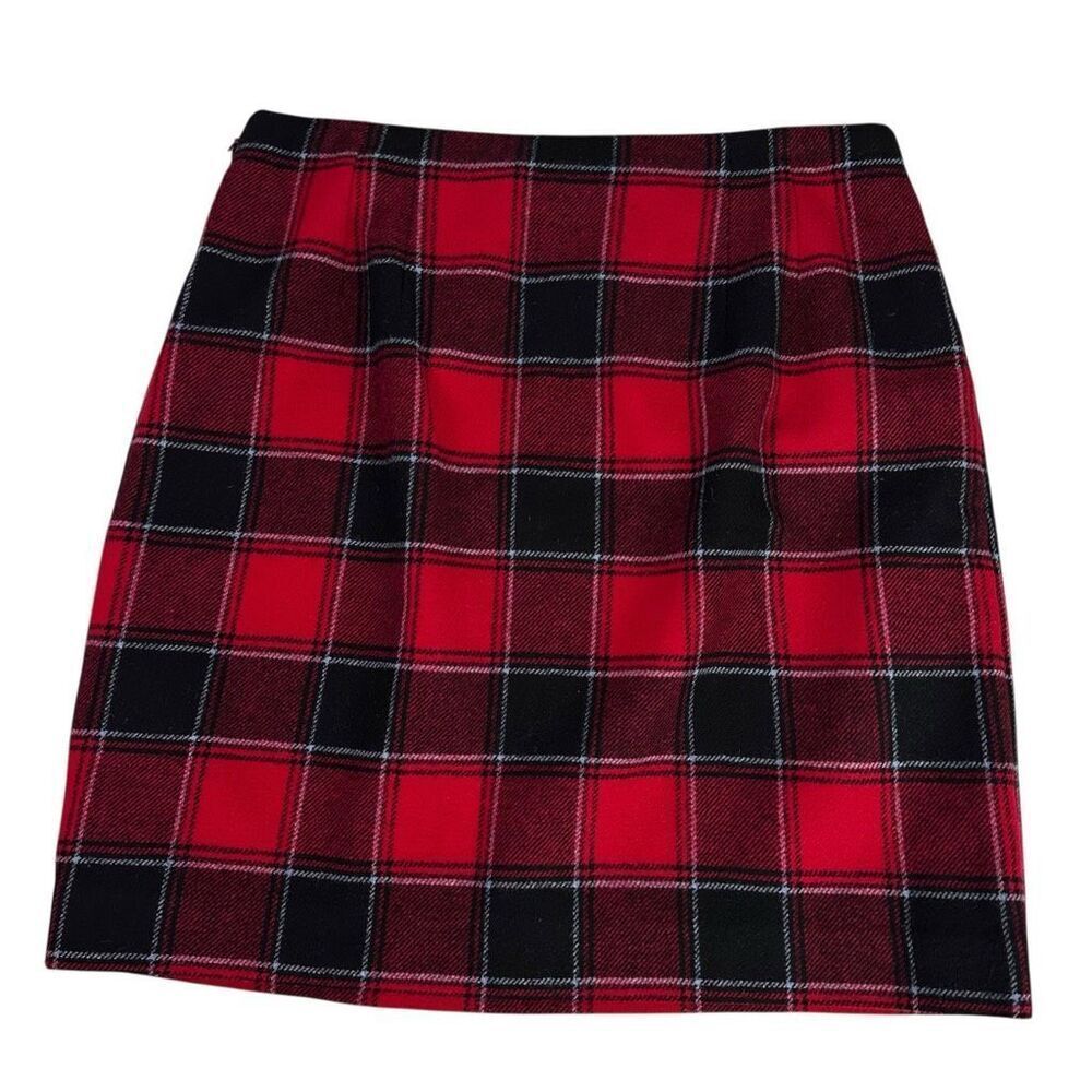 Talbots Women's size 8P Red Black Faux Wrap Skirt Side Zip